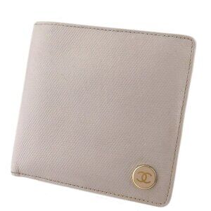 CHANEL wallets here button gray gray pink leather Authentic used T18422
